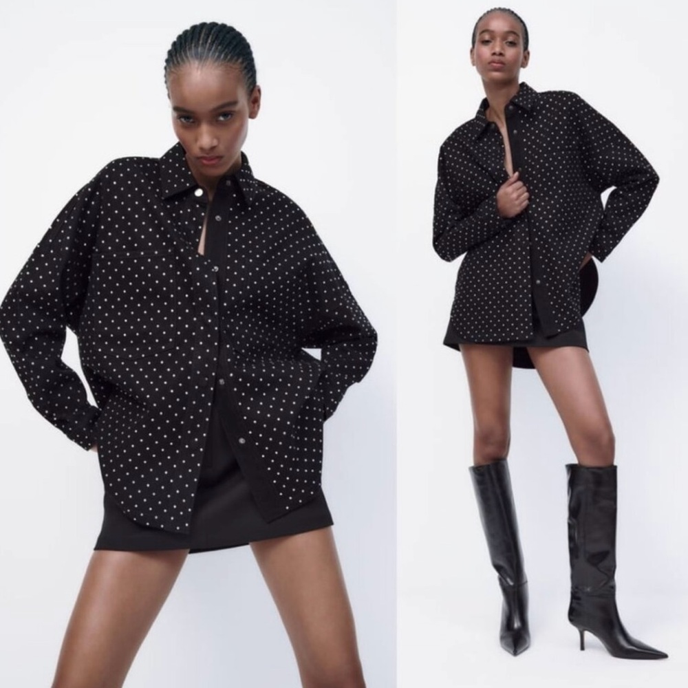 Zara Oversized Black Rhinestone Denim Jacket/Shirt